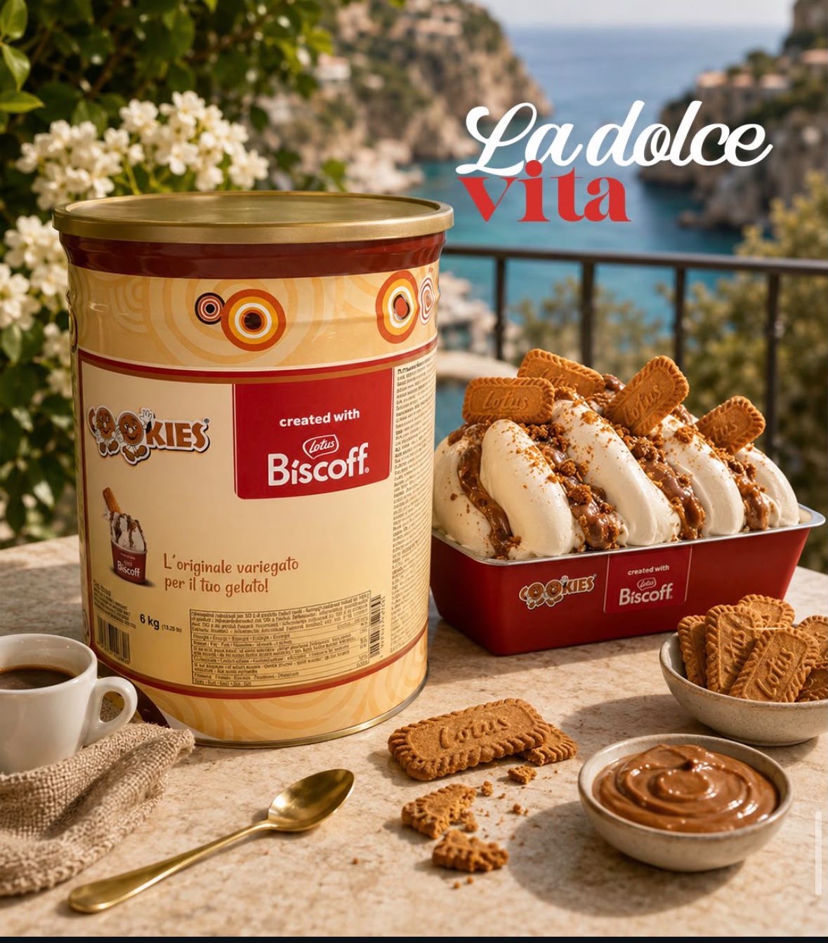 Variegato MEC3 Cookies Biscoff vedle gelata se sušenkami Lotus